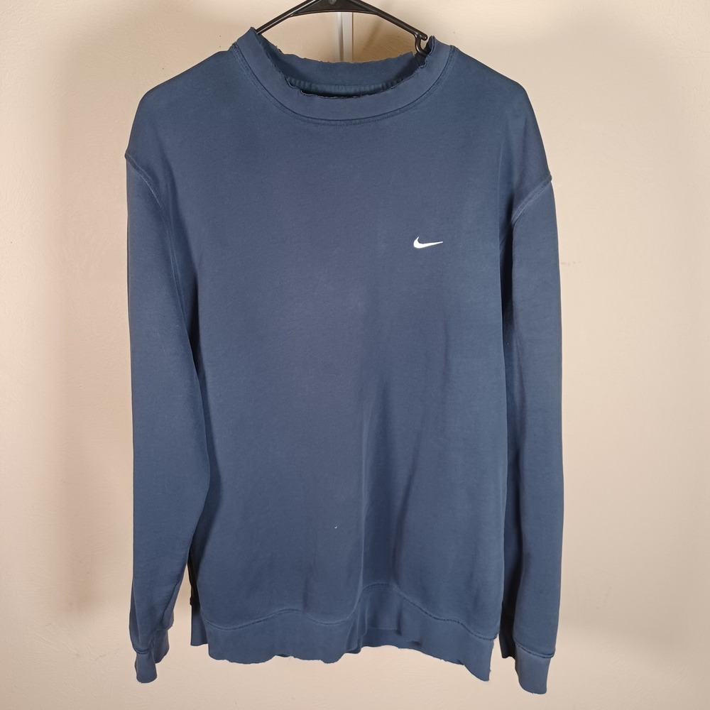 Nike Vintage Blank Thrashed Faded Navy Blue Crewneck Sweatshirt Oversized Medium